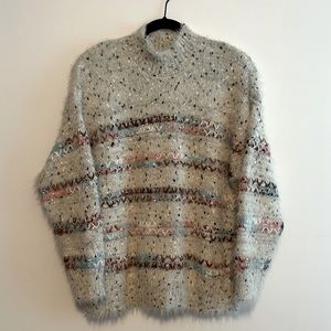 Fuzzy Textured Grey & Colorful Mock Neck Sweater from Maurice’s - Size XL
